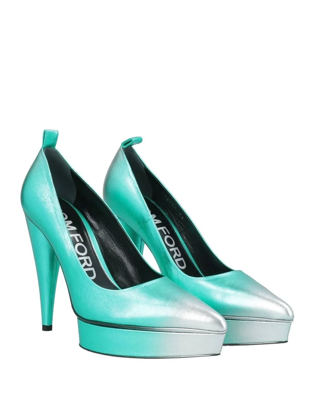 Tom Ford turquoise platform pumps with cone heel